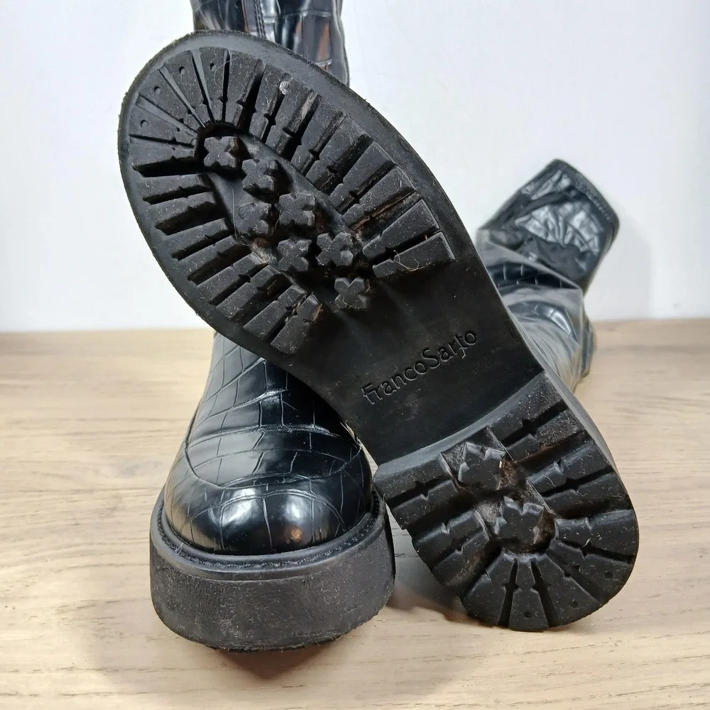 Franco Sarto Janna Boots Womens 6 Black Croc Platform Over The Knee High Gothic
